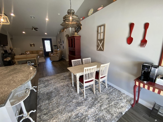 14673 E 52nd St, Yuma, AZ 85367 - dining space featuring baseboards, a ceiling fan, dark wood finished floors, and visible vents