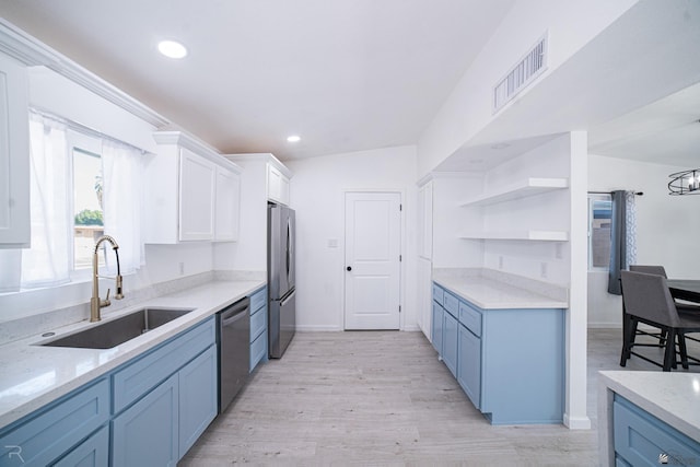 1911 W 18th St, Yuma, AZ 85364 - kitchen featuring visible vents, open shelves, white cabinetry, a sink, and stainless steel appliances