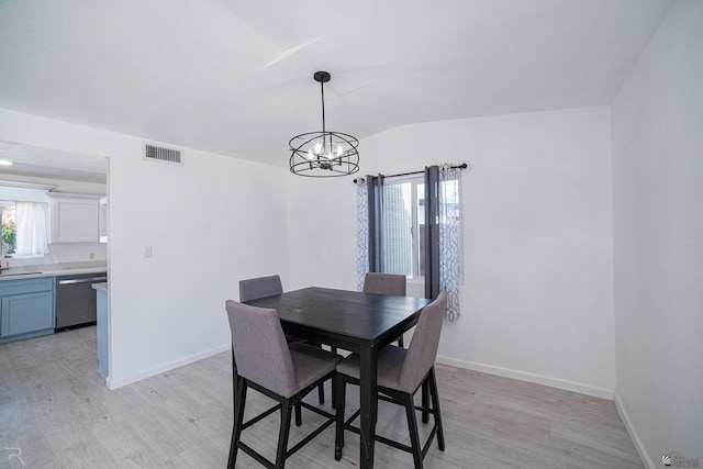 1911 W 18th St, Yuma, AZ 85364 - dining area featuring a notable chandelier, visible vents, lofted ceiling, and light wood finished floors