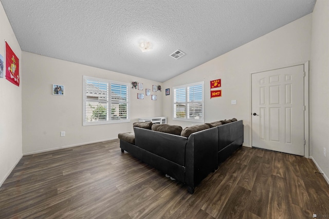 4841 W 10th Pl, Yuma, AZ 85364 - living area with vaulted ceiling, dark wood finished floors, and a textured ceiling
