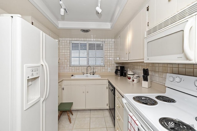 2901 S Palo Verde Ln # 38, Yuma, AZ 85364 - kitchen featuring white appliances, a sink, light tile patterned floors, light countertops, and white cabinets