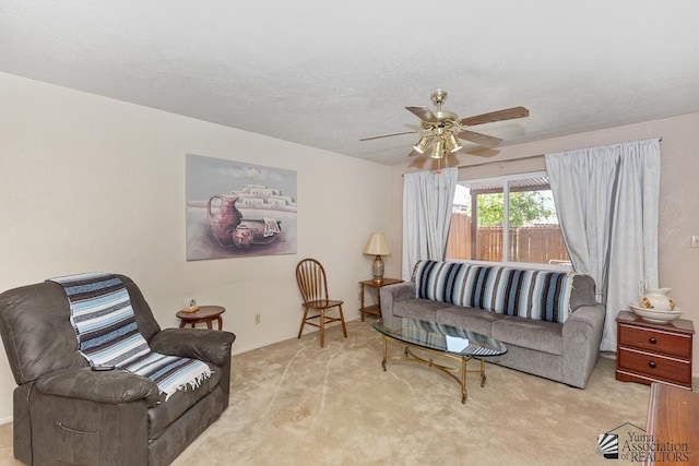 2901 S Palo Verde Ln # 38, Yuma, AZ 85364 - carpeted living room with ceiling fan and a textured ceiling