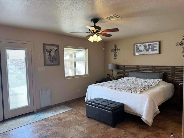 14551 E 49th St, Yuma, AZ 85367 - bedroom featuring baseboards, a ceiling fan, a textured ceiling, and visible vents