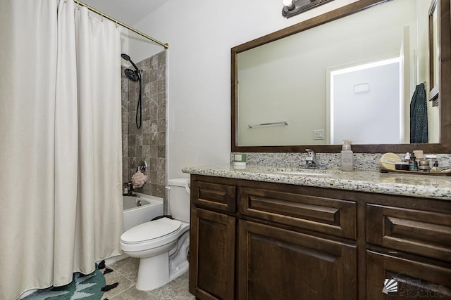 4272 W 27th Pl, Yuma, AZ 85364 - bathroom featuring toilet, tile patterned floors, shower / bath combo with shower curtain, and vanity