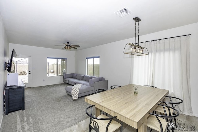 4272 W 27th Pl, Yuma, AZ 85364 - dining space featuring ceiling fan, visible vents, and light carpet