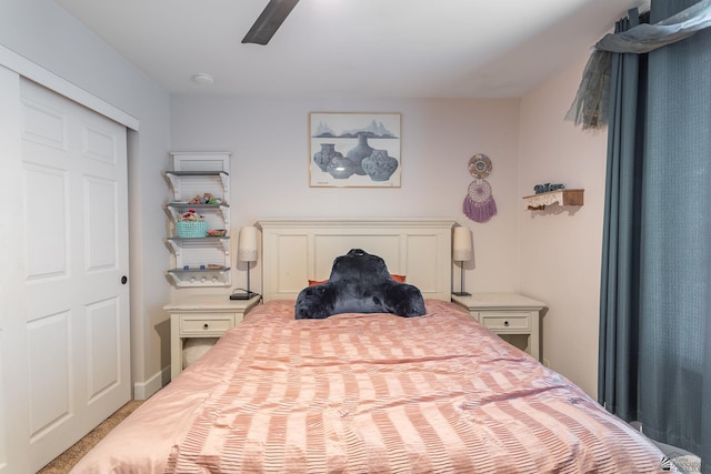 bedroom featuring a closet and ceiling fan