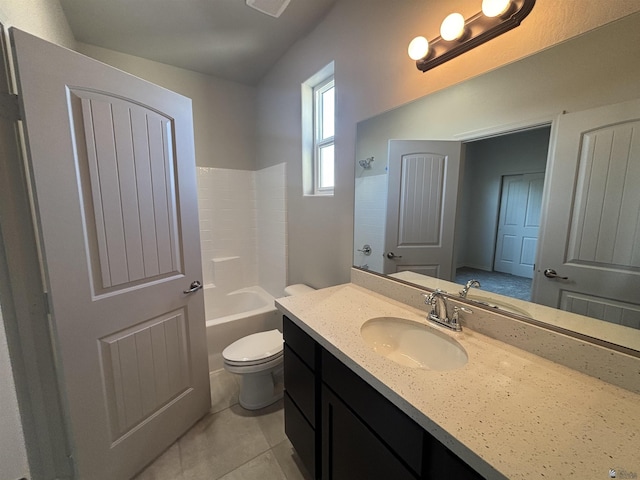 full bathroom with vanity, tile patterned flooring, and toilet