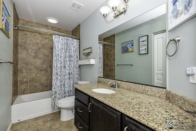 2793 S Aurora Ave, Yuma, AZ 85365 - bathroom featuring toilet, vanity, shower / tub combo, and tile patterned floors