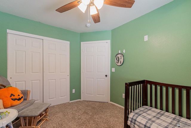 7309 E 37th Pl, Yuma, AZ 85365 - bedroom with carpet floors, a closet, and a ceiling fan