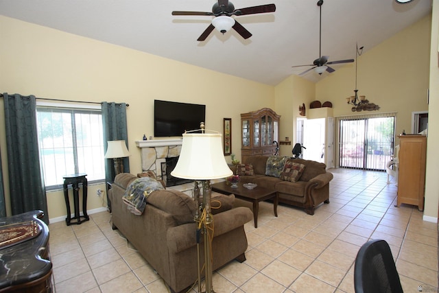 12459 E Del Rey Dr, Yuma, AZ 85367 - living area with baseboards, ceiling fan, and light tile patterned flooring