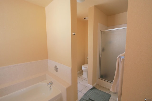 12459 E Del Rey Dr, Yuma, AZ 85367 - bathroom featuring a garden tub, toilet, tile patterned flooring, and a stall shower