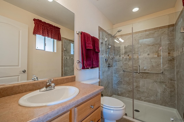 13743 E 45th Ln, Yuma, AZ 85367 - full bathroom with recessed lighting, vanity, a shower stall, and toilet