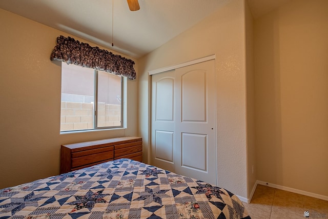 13743 E 45th Ln, Yuma, AZ 85367 - bedroom featuring light tile patterned flooring, ceiling fan, baseboards, and a closet