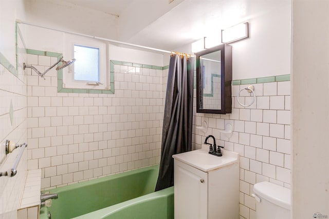 500 S 7th Ave, Yuma, AZ 85364 - full bathroom with tile walls, vanity, shower / tub combo, and wainscoting