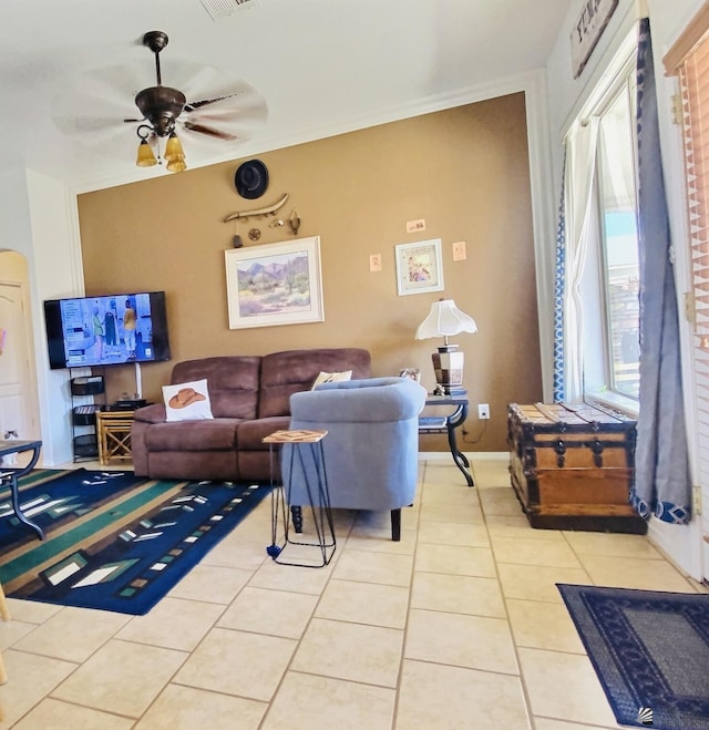14393 E 53rd Ln, Yuma, AZ 85367 - living room featuring visible vents, ceiling fan, and light tile patterned flooring