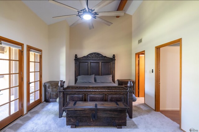 800 E Country Club Dr Unit 26, Yuma, AZ 85365 - carpeted bedroom with a high ceiling, ceiling fan, and baseboards