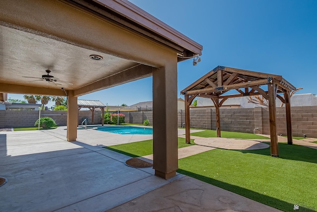 11594 E 27th Pl, Yuma, AZ 85367 - view of patio / terrace with a gazebo and ceiling fan