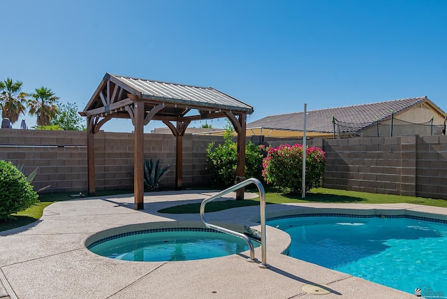 11594 E 27th Pl, Yuma, AZ 85367 - view of pool featuring an in-ground hot tub, a fenced backyard, a patio, and a gazebo