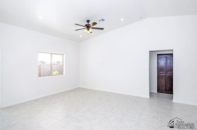 12683 E 51st Pl, Yuma, AZ 85367 - unfurnished room featuring ceiling fan, vaulted ceiling, and recessed lighting
