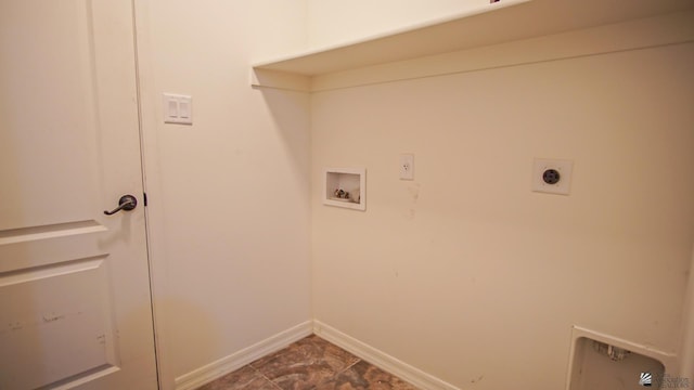 clothes washing area with hookup for an electric dryer, laundry area, baseboards, and hookup for a washing machine