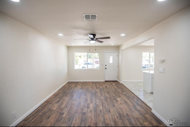 350 S Monte Vis, Yuma, AZ 85364 - entrance foyer featuring a ceiling fan, baseboards, recessed lighting, wood finished floors, and visible vents