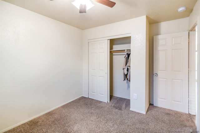 4780 W 11th Ln, Yuma, AZ 85364 - unfurnished bedroom with carpet floors, a closet, baseboards, and a ceiling fan