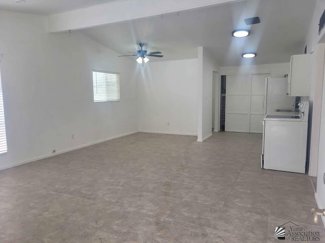 183 E 25th Pl, Yuma, AZ 85364 - unfurnished living room with washer / dryer and ceiling fan