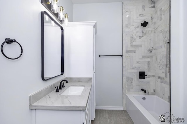 bathroom with vanity and bathtub / shower combination