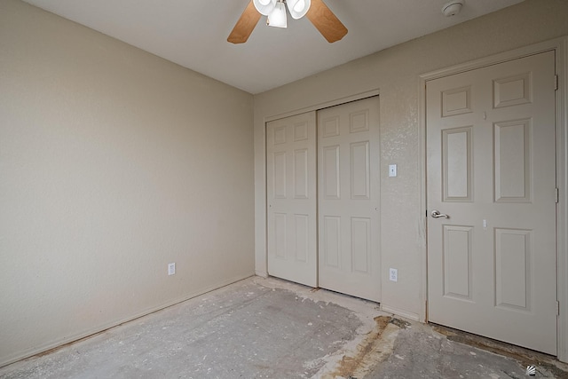 unfurnished bedroom with ceiling fan