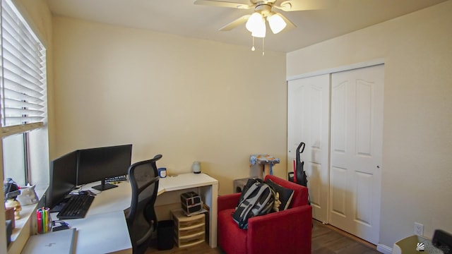 1700 S Crowder Ave Unit # 27, Yuma, AZ 85364 - office area with ceiling fan and dark wood finished floors