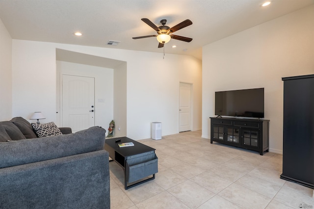 11602 E 33rd St, Yuma, AZ 85367 - living area featuring ceiling fan, recessed lighting, light tile patterned flooring, and visible vents