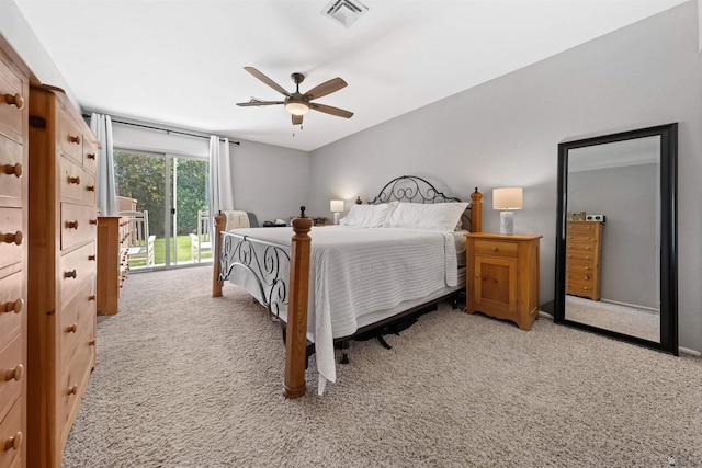 1215 S 41st Dr, Yuma, AZ 85364 - bedroom with light colored carpet, access to outside, and ceiling fan