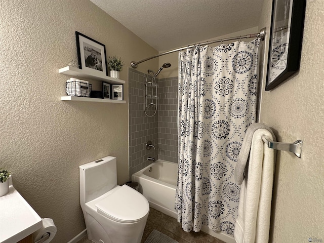 11228 E 25th St, Yuma, AZ 85367 - bathroom with a textured ceiling, a textured wall, shower / bath combination with curtain, toilet, and vanity