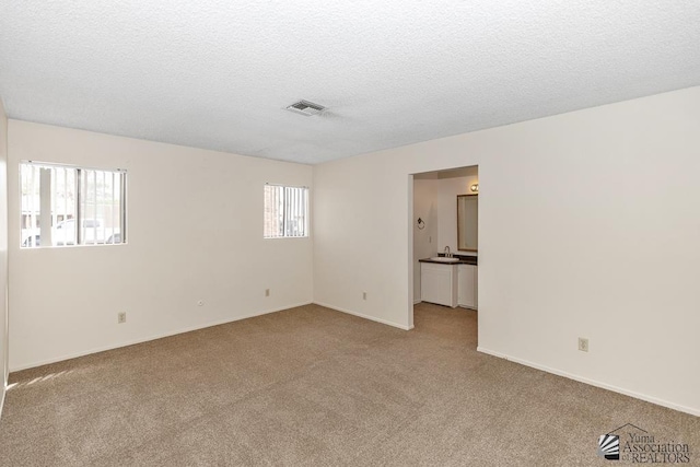 2413 W 13th Pl, Yuma, AZ 85364 - carpeted spare room featuring a textured ceiling, baseboards, and a sink