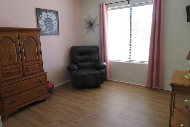 living area with light hardwood / wood-style floors