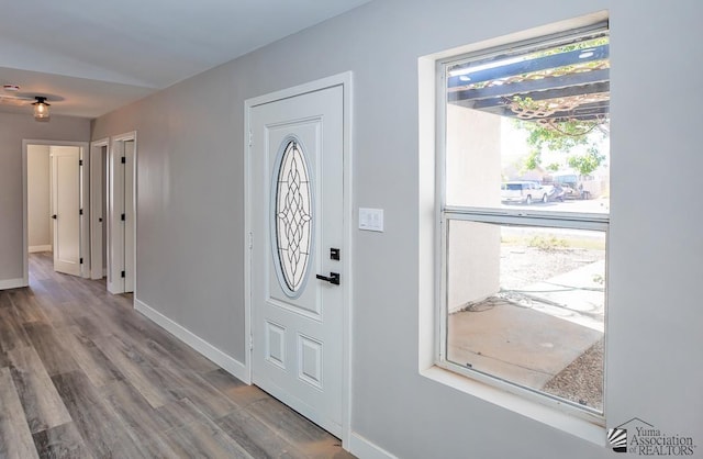 foyer entrance with hardwood / wood-style floors