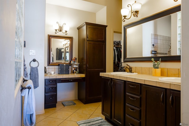 7942 E 36th Ln, Yuma, AZ 85365 - full bath with double vanity, a chandelier, and tile patterned flooring
