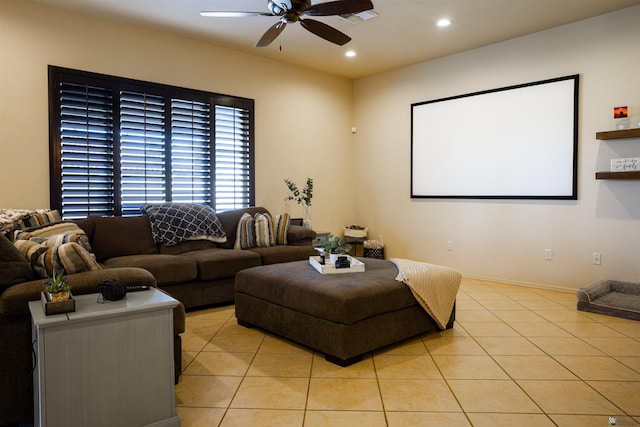 7942 E 36th Ln, Yuma, AZ 85365 - home theater with light tile patterned flooring, ceiling fan, and recessed lighting