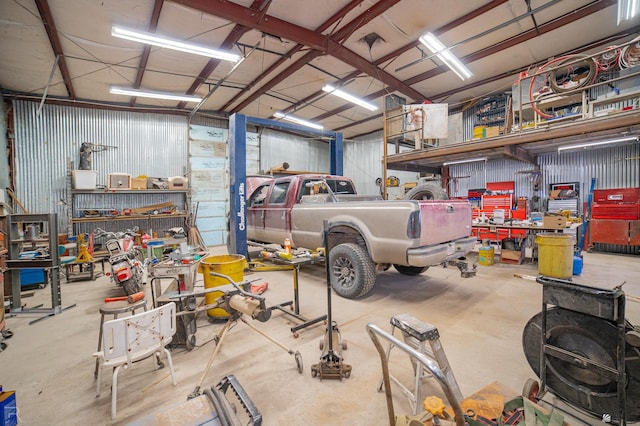garage featuring a workshop area