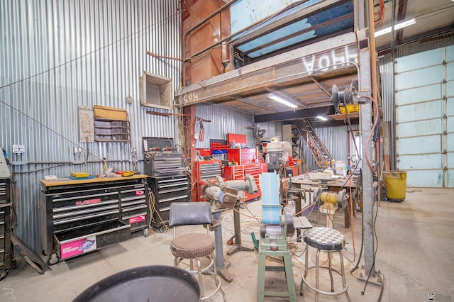 garage featuring a workshop area