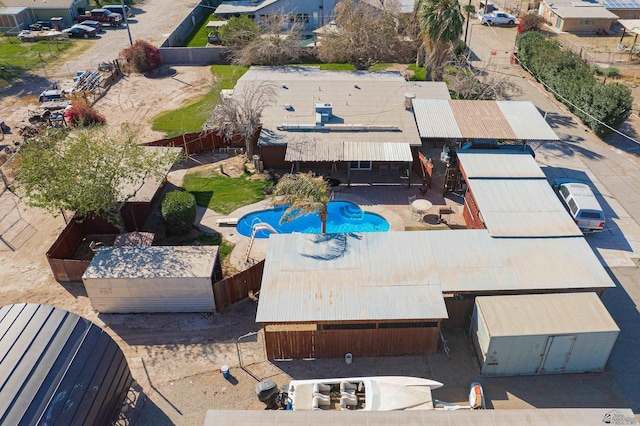 view from above of property featuring a pool