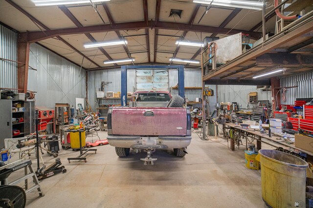 garage featuring a workshop area