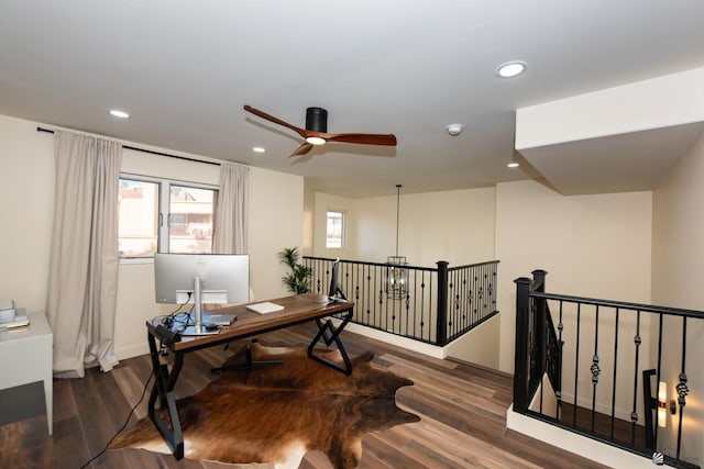 2172 S Terrace Way, Yuma, AZ 85364 - office area with wood finished floors, recessed lighting, ceiling fan, and baseboards