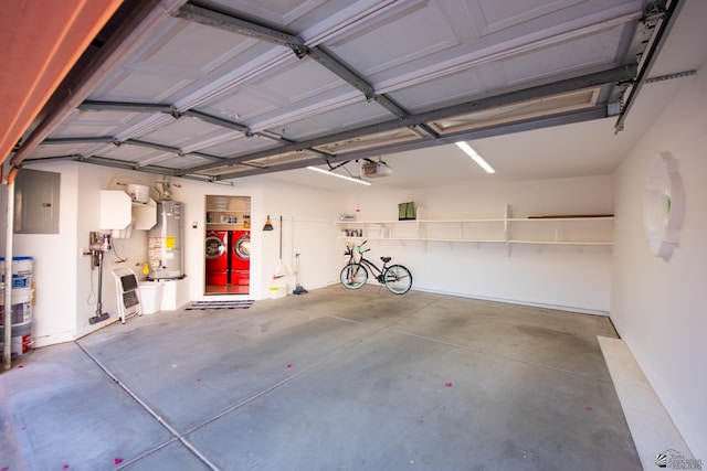 2172 S Terrace Way, Yuma, AZ 85364 - garage featuring washer and dryer, gas water heater, a garage door opener, and electric panel