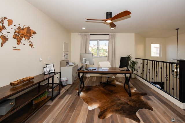 2172 S Terrace Way, Yuma, AZ 85364 - office space with ceiling fan, wood finished floors, and recessed lighting