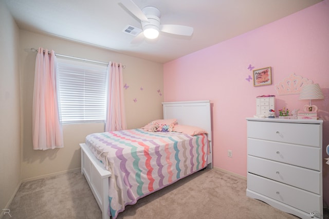 7850 E 44th Pl, Yuma, AZ 85365 - bedroom with a ceiling fan, light colored carpet, and visible vents