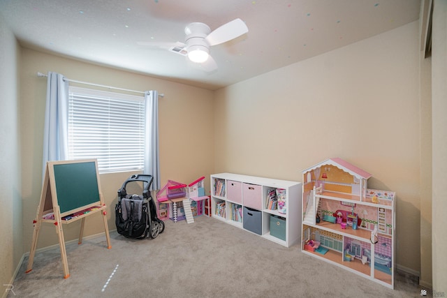 7850 E 44th Pl, Yuma, AZ 85365 - game room with carpet floors, ceiling fan, visible vents, and baseboards