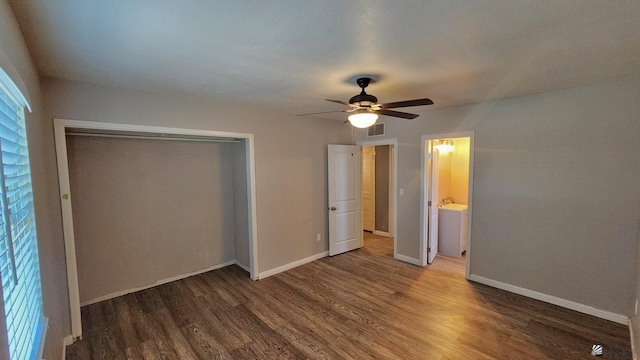 1350 S 6th Ave, Yuma, AZ 85364 - unfurnished bedroom with wood finished floors, a closet, and ceiling fan