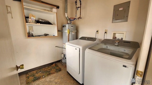 1350 S 6th Ave, Yuma, AZ 85364 - washroom with electric panel, water heater, and independent washer and dryer