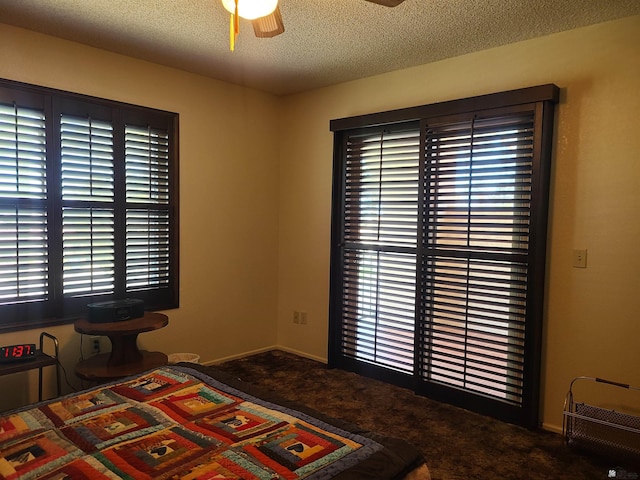 2045 S 14th Ave # 79, Yuma, AZ 85364 - carpeted bedroom with multiple windows, a textured ceiling, ceiling fan, and baseboards
